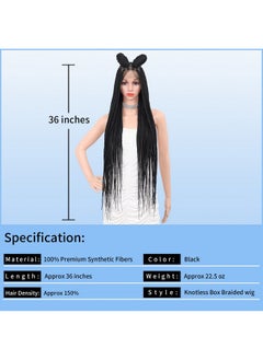Kalyss 36 Box Braids Wigs Lace Front Braided Wigs With Baby Hair Square Knotless Braided Wig Black Embroidery Full Double Lace Braided Wigs For Black Women  - Image 2