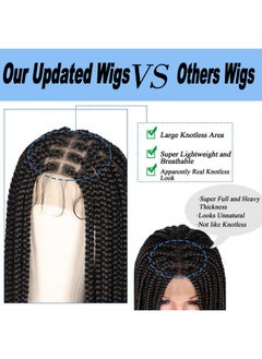 Kalyss 36 Box Braids Wigs Lace Front Braided Wigs With Baby Hair Square Knotless Braided Wig Black Embroidery Full Double Lace Braided Wigs For Black Women  - Image 4