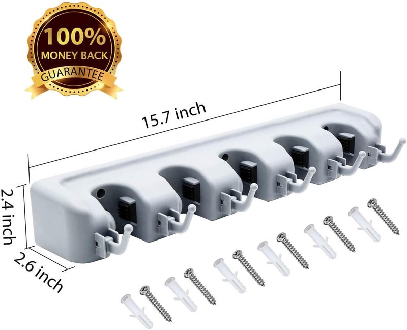LETMY Broom Holder Wall Mounted - Mop and Broom Hanger Holder - Garage Storage Rack & Garden Tool Organizer - 5 Position 6 Hooks for Home, kitchen, Garden, Tools, Garage Organization - Image 3