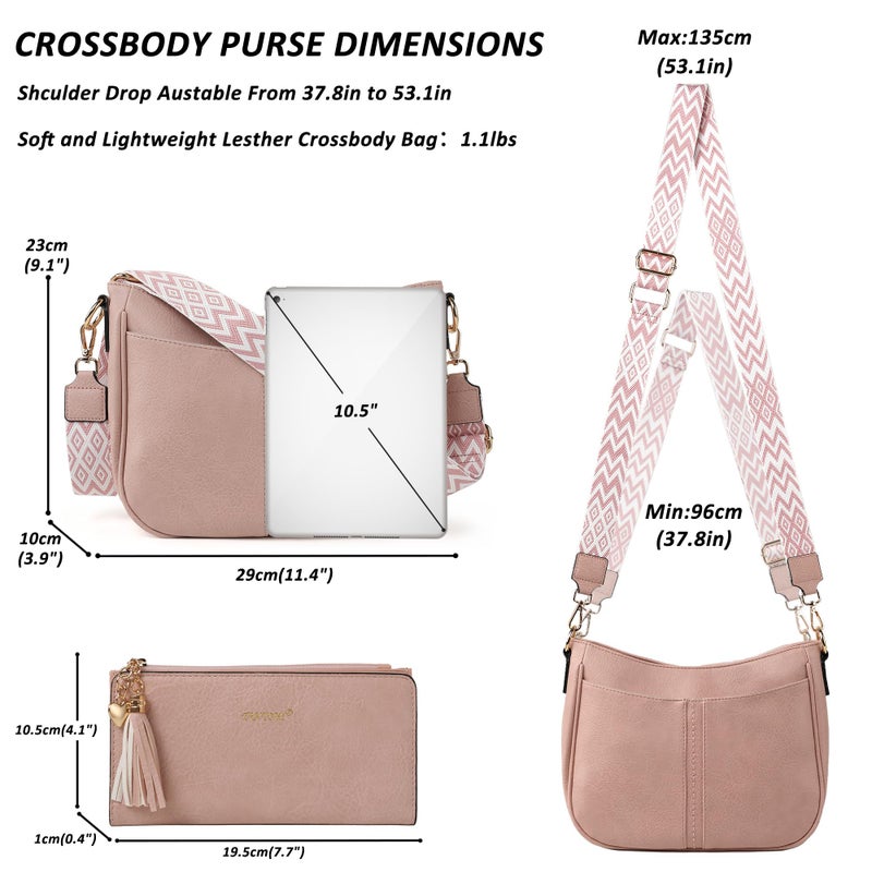 TANTOMI Crossbody Bags for Women Crossbody Purses and Wallet Pink Vegan Leather Women's Shoulder Handbag for Everyday 2 PCS Set - Image 4