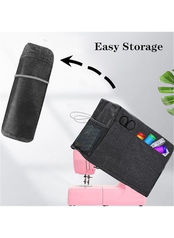 غطاء غبار قابل للطي لماكينة الخياطة مع جيوب تخزين، غطاء حما عالمي لماكينة الخياطة متوافق مع معظم الأجهزة (أسود) - Image 4