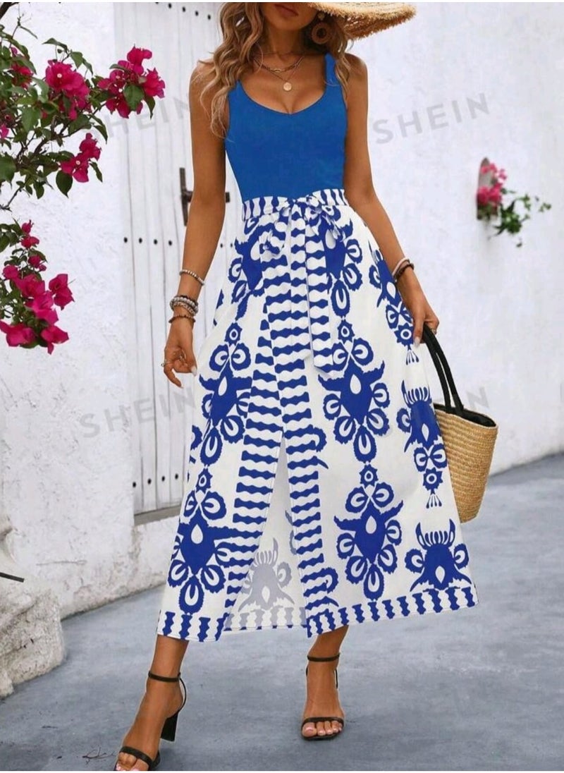 Shein - SHEIN LUNE Contrast Graphic Print Split Hem Wrap Dress - Image 1