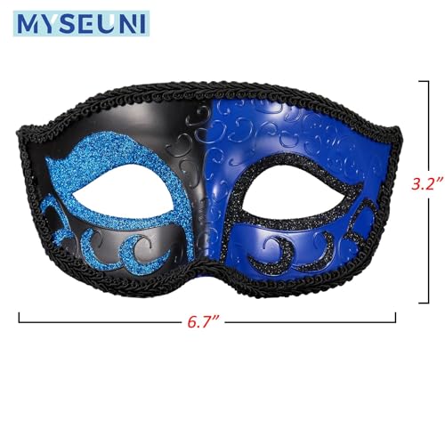 MYSEUNI 2025 New Masquerade Mask for Men- Retro Venetian Mens Masquerade Mask Blue for Cosplay Halloween Party Mardi Gras Mascarade Ball - Image 2