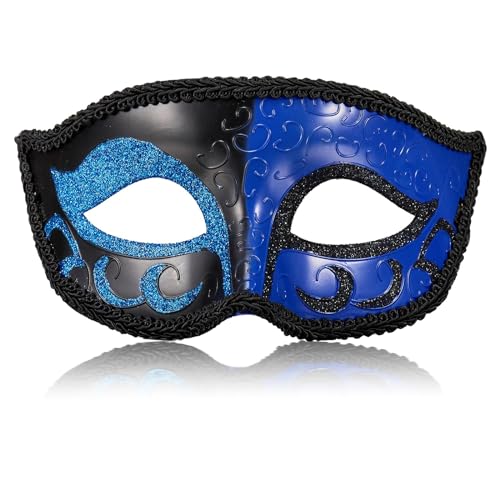 MYSEUNI 2025 New Masquerade Mask for Men- Retro Venetian Mens Masquerade Mask Blue for Cosplay Halloween Party Mardi Gras Mascarade Ball - Image 1
