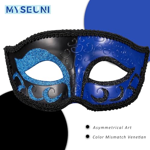 MYSEUNI 2025 New Masquerade Mask for Men- Retro Venetian Mens Masquerade Mask Blue for Cosplay Halloween Party Mardi Gras Mascarade Ball - Image 3