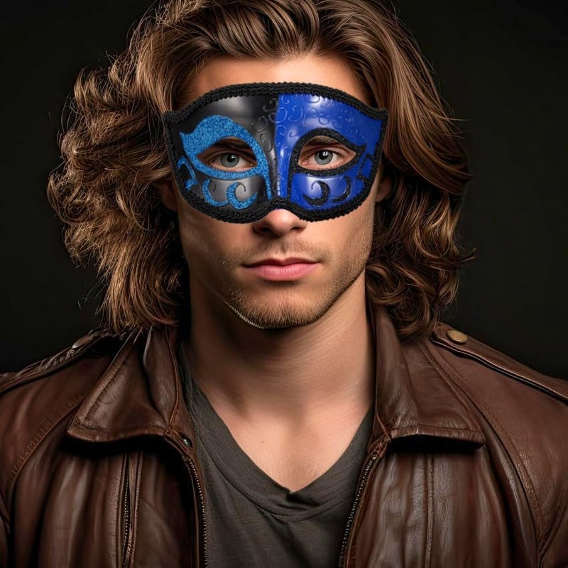 MYSEUNI 2025 New Masquerade Mask for Men- Retro Venetian Mens Masquerade Mask Blue for Cosplay Halloween Party Mardi Gras Mascarade Ball - Image 4