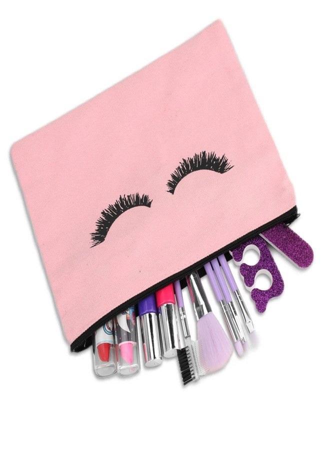 PHOGARY 6PCS Canvas Makeup Pouch, Cosmetic Bag Bulk Travel Make Up Pouch Toiletry Case with Zippered Pocket for Women (Eyelash Pattern) Pink - Image 3