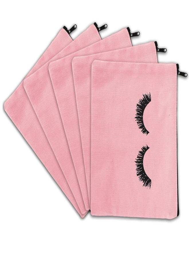 PHOGARY 6PCS Canvas Makeup Pouch, Cosmetic Bag Bulk Travel Make Up Pouch Toiletry Case with Zippered Pocket for Women (Eyelash Pattern) Pink - Image 4