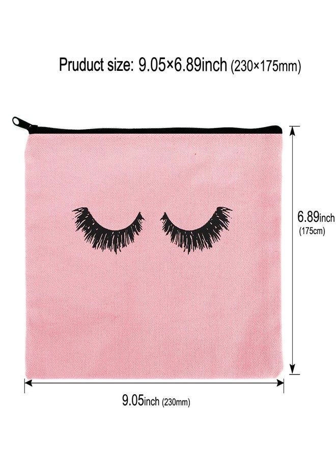 PHOGARY 6PCS Canvas Makeup Pouch, Cosmetic Bag Bulk Travel Make Up Pouch Toiletry Case with Zippered Pocket for Women (Eyelash Pattern) Pink - Image 2