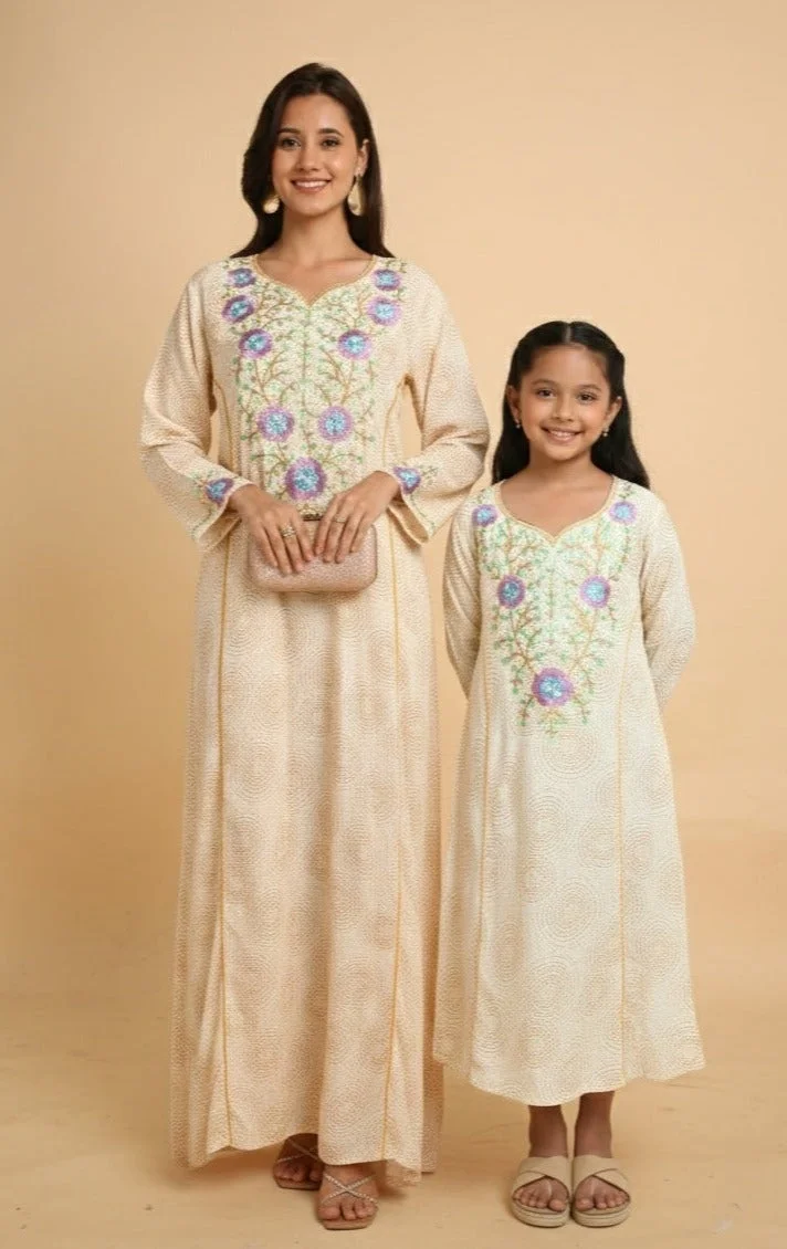 HANA & SARA Girls Long Trendy Printed Arabic Jalabiya For Girls