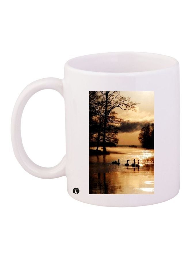 RYN Nature Printed Coffee Mug White/Brown/Black 11ounce