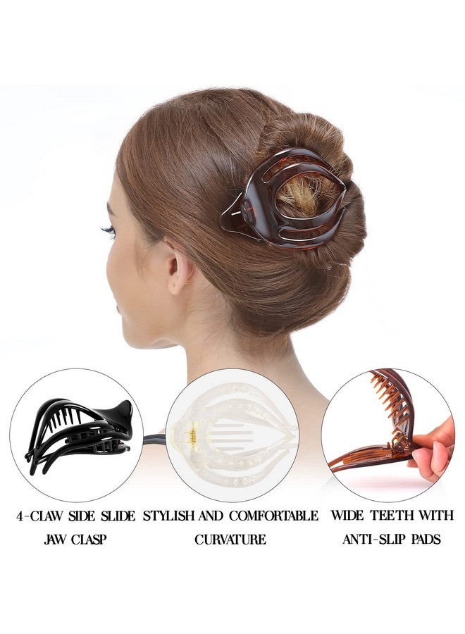 RC ROCHE ORNAMENT 6 Pcs Womens Clutcher Cute Curvaceous Hollow Banyan Leaf French Eyelet Lightweight Strong Firm Claw Clamp Comb Premium Fashion Accessory Hair Clip Medium Clear Brown And Black - Image 3