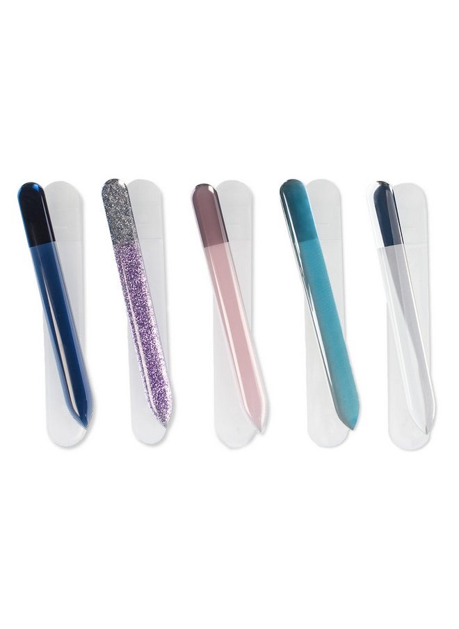 HAWATOUR HAWATOUR Nano Glass Nail File with Case, 5 Pieces Etched Surface Nail Files Professional Manicure Tool  - Image 1