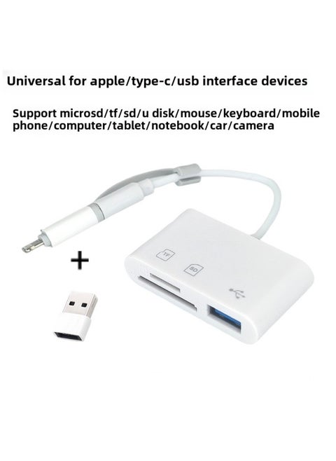 Multi-function Type-c Android Otg Adapter Usb 15 Three-in-one Sd/tf Card/u-disk Compatible Memory Card Reader-Color:White Type-c+apple+usb  Pearlescent Bag Packaging