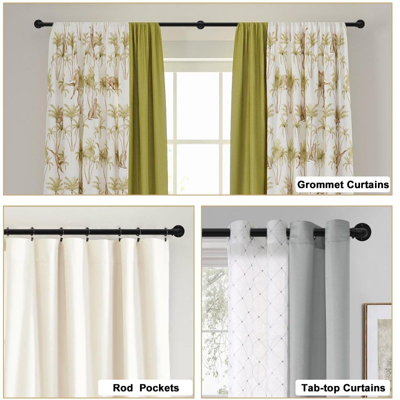 WORLD RODS Black Curtain Rods 18 to 45 Inch, Industrial Curtain Rods,Adjustable Length,1 in Diameter Pipe,Wall or Ceiling Mounted,for Bedroom and Living Room(Black 18â€ to 45â€) - Image 2