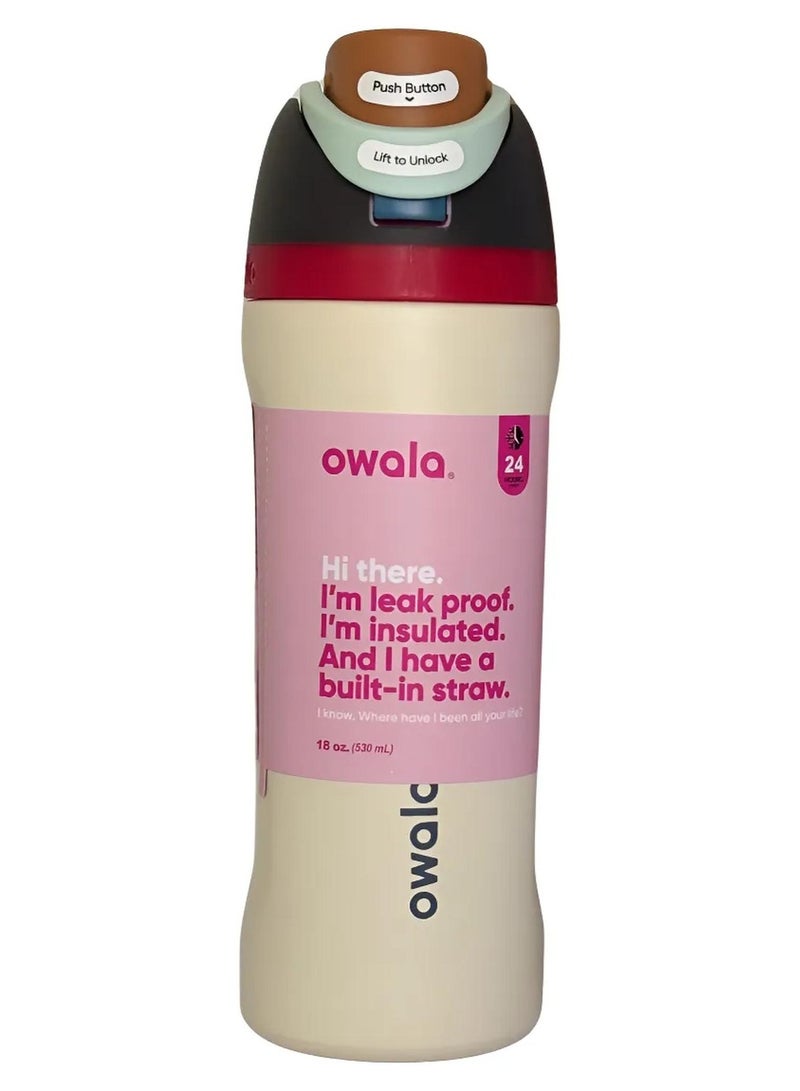 زجاجة مياه معزولة من الفولاذ المقاوم للصدأ من أوالا فري سيب مع شفاطة، مانعة للتسرب وخالية من مادة BPA، سعة 27 أونصة، قطعة واحدة (بيج) - Image 1