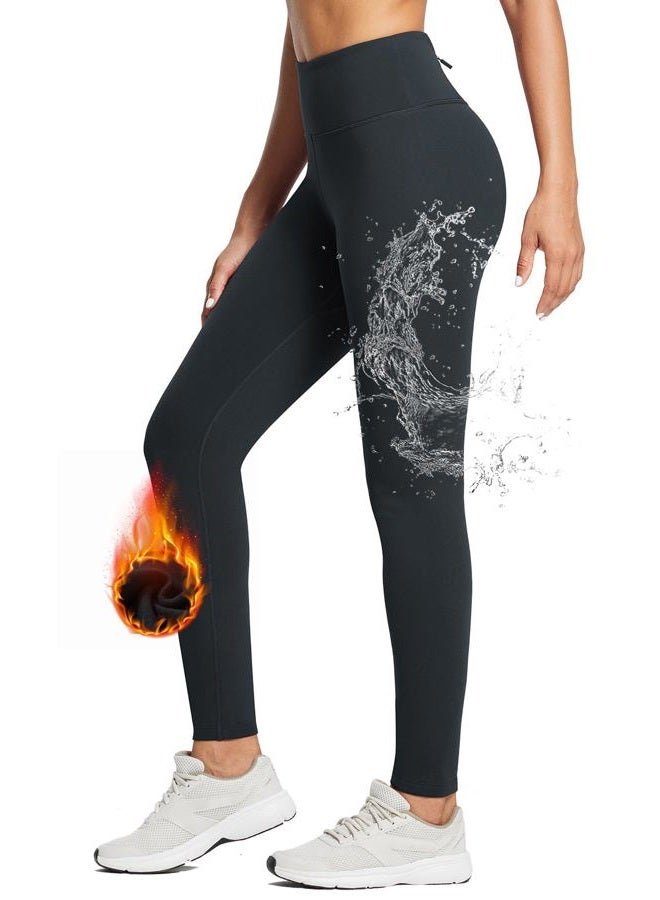 BALEAF Fleece Lined Leggings Womens Winter Water Resistant Thermal Hiking Pants Running Skiing Tights Cold Weather Gear Black XL - Image 2