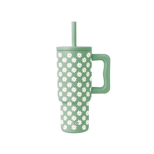 Simple Modern Kids 24 oz Tumbler with Handle and Silicone Straw Lid Spill Proof and Leak Resistant Reusable Stainless Steel Bottle Gift for Kids Boys Girls Trek Collection Sage Florals - Image 1