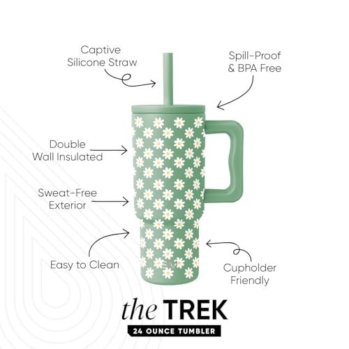 Simple Modern Kids 24 oz Tumbler with Handle and Silicone Straw Lid Spill Proof and Leak Resistant Reusable Stainless Steel Bottle Gift for Kids Boys Girls Trek Collection Sage Florals - Image 3