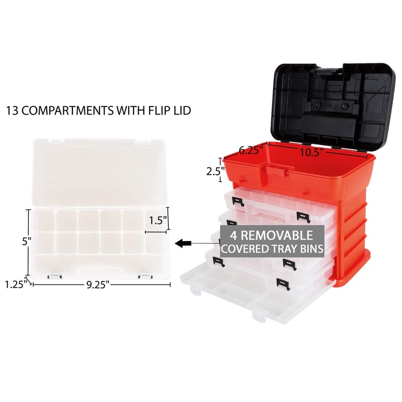 Stalwart Storage Tool Box - Portable Multipurpose Organizer With Main Top Compartment and 4 Removable Multi-Compartment Trays by Stalwart,Red,11 in x 7 in x 10 in - Image 3