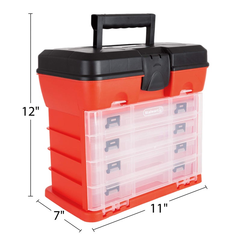 Stalwart Storage Tool Box - Portable Multipurpose Organizer With Main Top Compartment and 4 Removable Multi-Compartment Trays by Stalwart,Red,11 in x 7 in x 10 in - Image 2