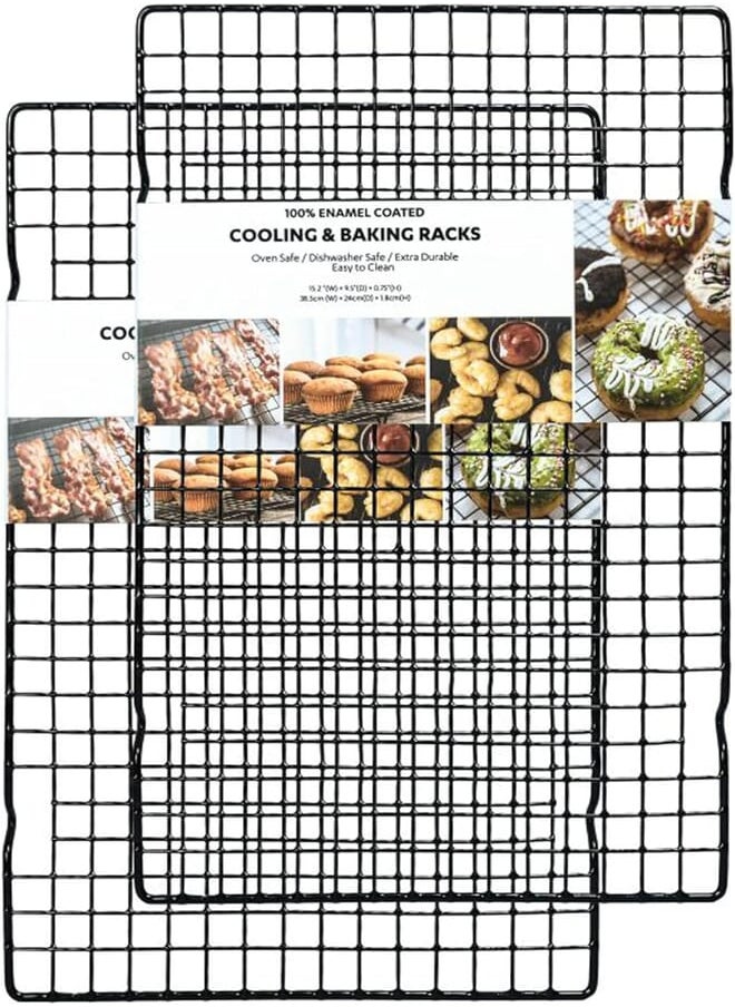Generic Set of 2 Cooling Rack for Baking, Small Quarter Grid, Enamel Tight-Wire Baking Rack Fits Quarter Sheet Pan, Oven Safe for Cooking, Roasting, Grilling-15”×9.5” 