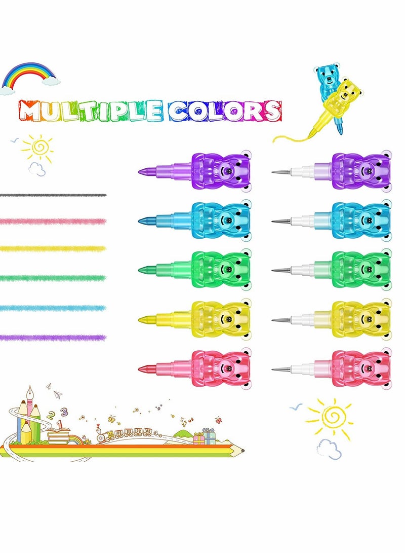 KASTWAVE Crayons 10 Pieces Stackable Crayons Stackable Plastic Bear Pencils Art Party Favors Stacking Crayons Kids Party Favors Pencils Buildable Crayons Pencils Colorful Crayon for Kids Birthday Party School - Image 2