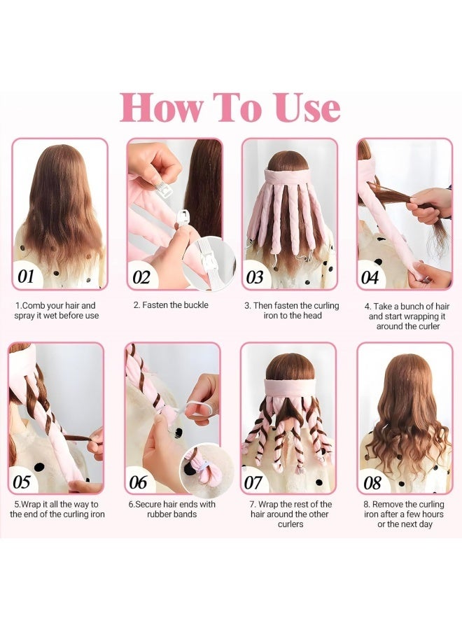 Heatless Hair Curler, Pink Adjustable No Headband Curls for Women and Girls Waves - Image 3