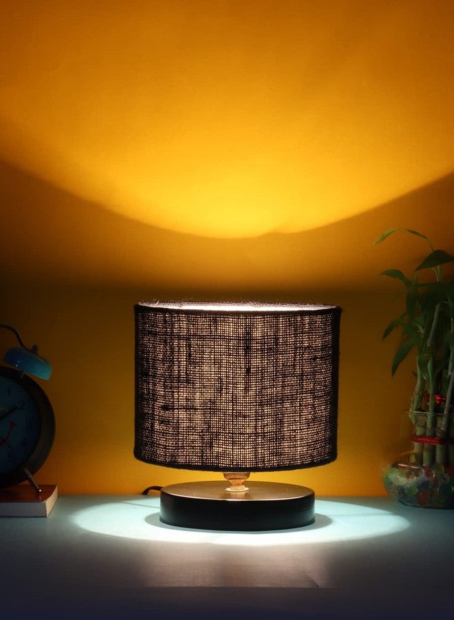 Devansh Black Jute Shade Lamp with Black Wood Base for Decoration/Office/Home/Gifting/Study for Office/Home/Gifting -(7x7x7) Inches - - Image 3