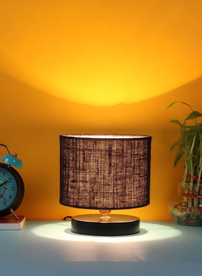 Devansh Black Jute Shade Lamp with Black Wood Base for Decoration/Office/Home/Gifting/Study for Office/Home/Gifting -(7x7x7) Inches - - Image 2