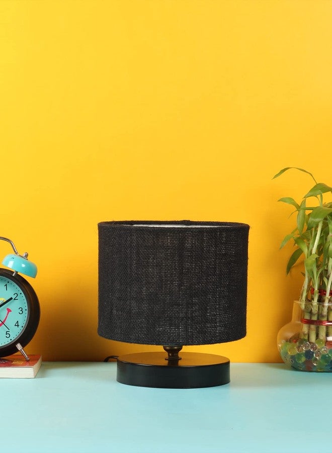 Devansh Black Jute Shade Lamp with Black Wood Base for Decoration/Office/Home/Gifting/Study for Office/Home/Gifting -(7x7x7) Inches - - Image 1