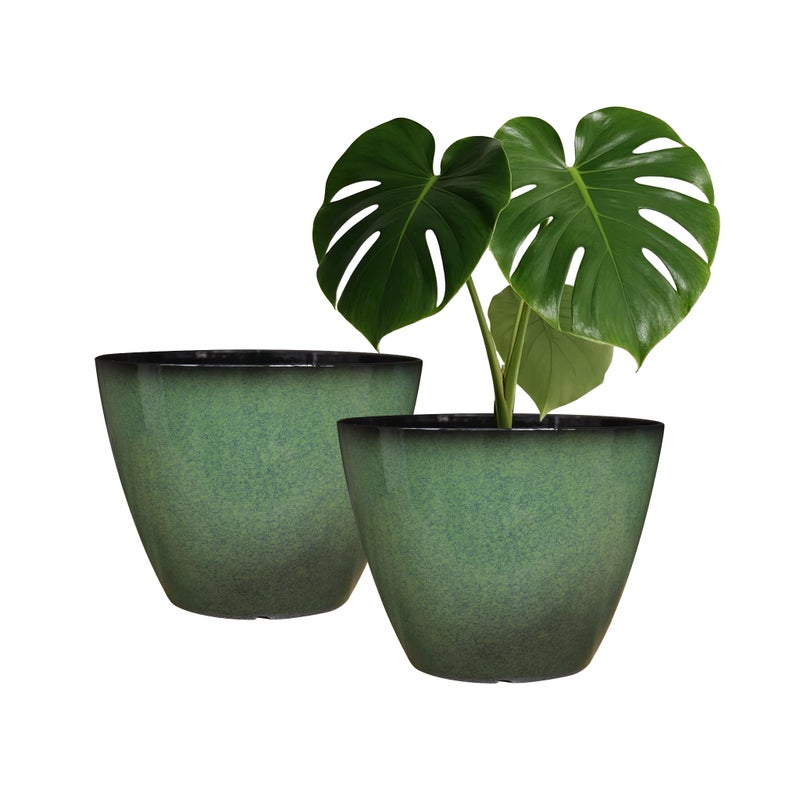 Vanslogreen 2 Pack Plant Pots for Indoor Outdoor Plants, 8 inch Plastic Flower Pots, Glazed Planter for Aloe, Herbs, Cactus (Green, 2pcs) - Image 1