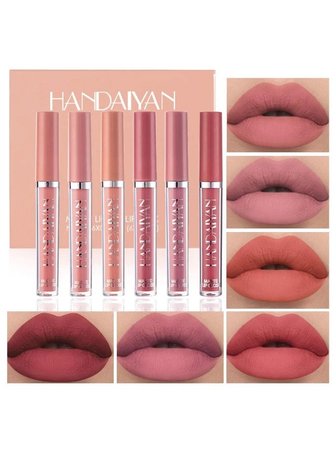 هاندايان مجموعة احمر شفاه هاندايان سائل مطفي 6 قطع طويل الثبات مقاوم للماء لون مخملي ناعم مكياج شفاه عالي الصبغة - Image 4
