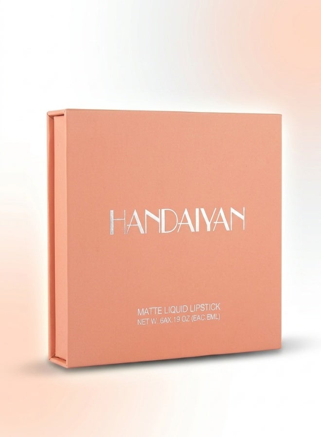 هاندايان مجموعة احمر شفاه هاندايان سائل مطفي 6 قطع طويل الثبات مقاوم للماء لون مخملي ناعم مكياج شفاه عالي الصبغة - Image 1