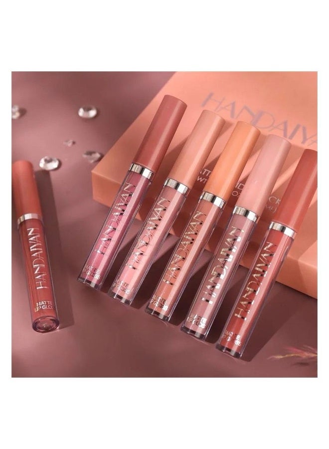هاندايان مجموعة احمر شفاه هاندايان سائل مطفي 6 قطع طويل الثبات مقاوم للماء لون مخملي ناعم مكياج شفاه عالي الصبغة - Image 3