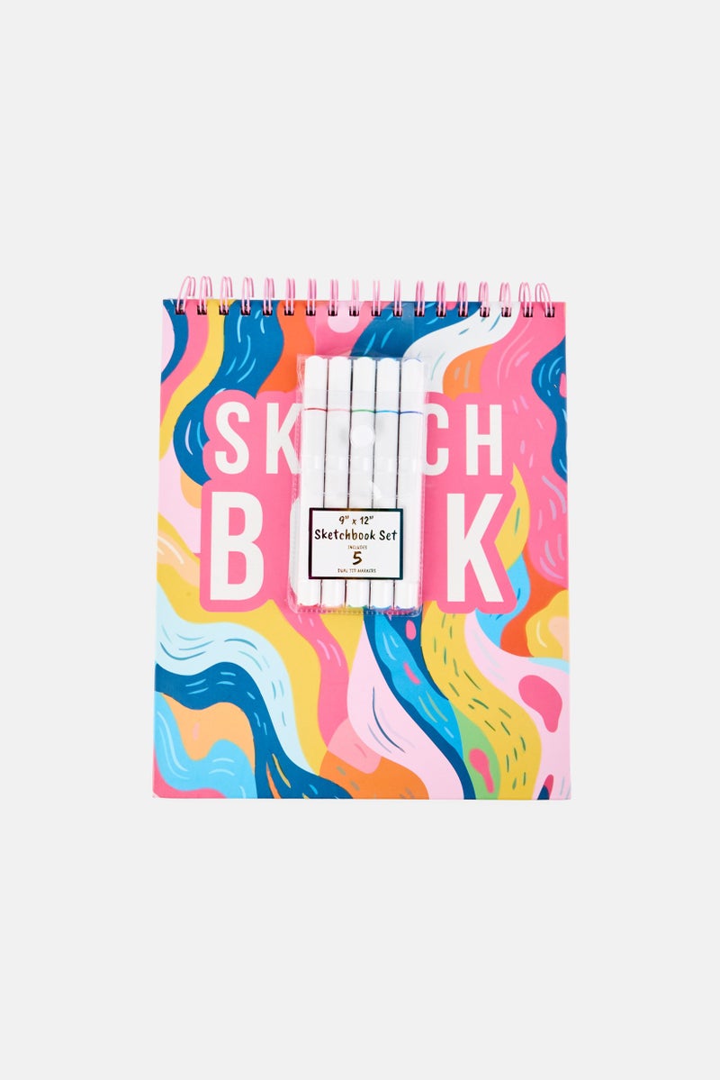 Paperbuzz Sketchbook with Perforated Pages And 5 Dual Tip Markers, Multicolor - Image 1