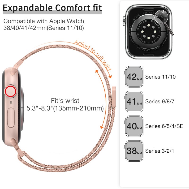 MARGE PLUS Slim Milanese Loop Compatible with Apple Watch Band for women 41mm 40mm 38mm 42mm 46mm 45mm 44mm, Stainless Steel Strap work on iWatch Series 11 10 9 8 7 6 5 4 3 & SE 3 2 1 - Image 4
