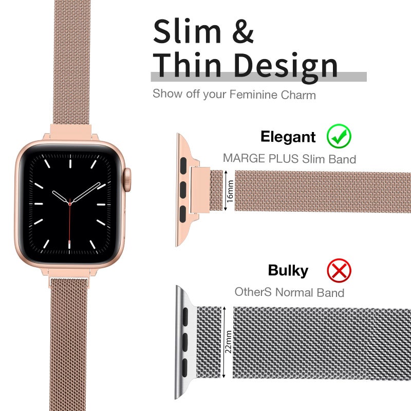 MARGE PLUS Slim Milanese Loop Compatible with Apple Watch Band for women 41mm 40mm 38mm 42mm 46mm 45mm 44mm, Stainless Steel Strap work on iWatch Series 11 10 9 8 7 6 5 4 3 & SE 3 2 1 - Image 2
