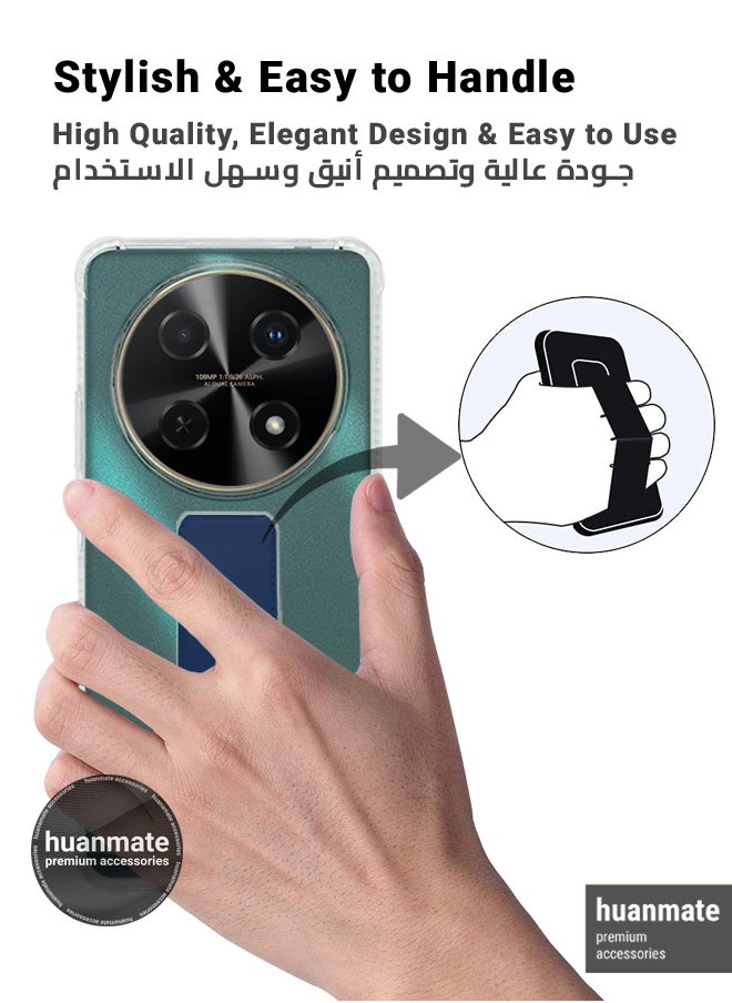 هووانميت حافظة لهاتف هواوي نوفا 12i، حافظة مغناطيسية ممتازة مع حامل مقبض يدوي ومسند - غطاء أنيق وعملي لقبضة معززة وراحة مطلقة وتجربة مشاهدة بدون استخدام اليدين - شفاف/ كحلي  - Image 3