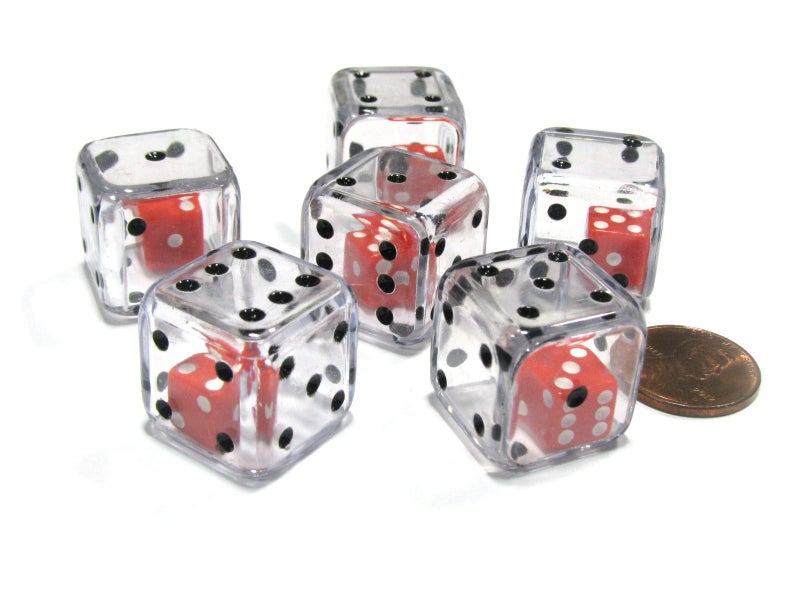 Koplow Games Set of 6 D6 19mm Double Dice, 2-In-1 Dice - Red Inside Clear Die by Koplow Games - Image 3