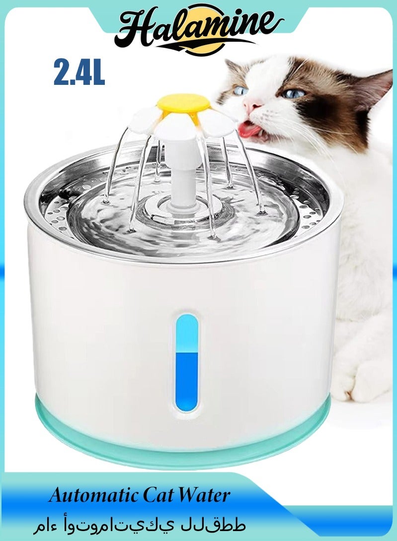 هالامين نافورة مياه أوتوماتيكية للقطط بسعة 2.4 لتر مع إضاءة LED بيضاء/زرقاء,نافورة ماء للقطط - Image 1