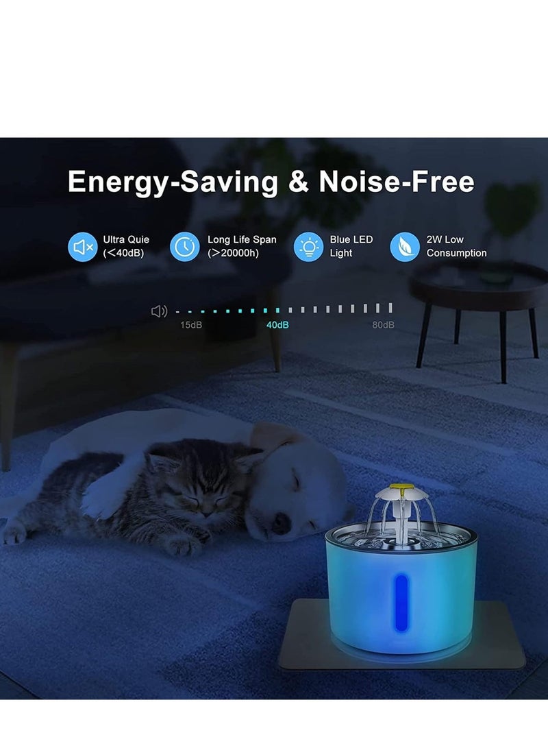 هالامين نافورة مياه أوتوماتيكية للقطط بسعة 2.4 لتر مع إضاءة LED بيضاء/زرقاء,نافورة ماء للقطط - Image 3