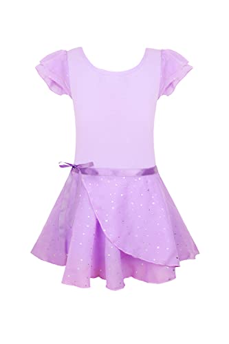 EQSJIU Purple Ballet Leotards for Girls Size 7-8 Years Old 7/8 Ruffle Sleeve Sequins Skirted Leotards with Separate Skirt - Image 1