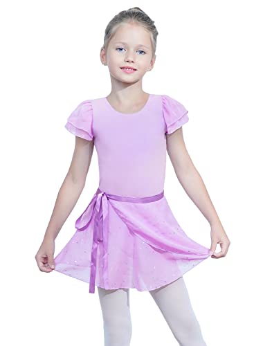 EQSJIU Purple Ballet Leotards for Girls Size 7-8 Years Old 7/8 Ruffle Sleeve Sequins Skirted Leotards with Separate Skirt - Image 2
