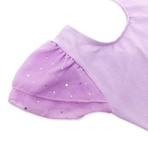 EQSJIU Purple Ballet Leotards for Girls Size 7-8 Years Old 7/8 Ruffle Sleeve Sequins Skirted Leotards with Separate Skirt - Image 5