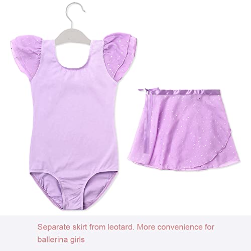 EQSJIU Purple Ballet Leotards for Girls Size 7-8 Years Old 7/8 Ruffle Sleeve Sequins Skirted Leotards with Separate Skirt - Image 3