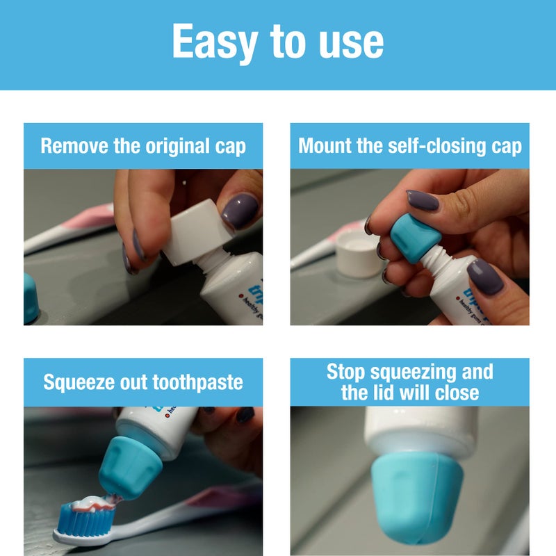 Tilcare Self Closing Toothpaste Caps 6-Pack by Tilcare - No Waste Cap Dispensers for Adult and Kids Bathroom - Mess-Free Toothpaste Lids - Easy to Use, Food Grade Silicone and BPA-Free Toppers - Image 5