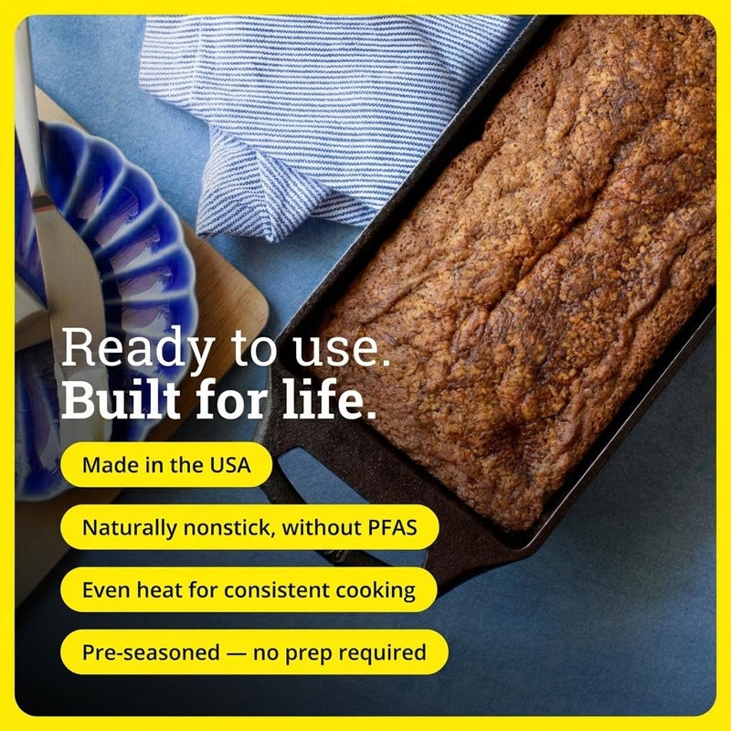 Lodge Seasoned Cast Iron Loaf Pan - Pre-Seasoned Rectangular Cast Iron Bakeware- Even Browning Bread Pan with Easy-Release Finish - PFAS-Free Non-Toxic Cookware - 8.5 Inches - Image 3