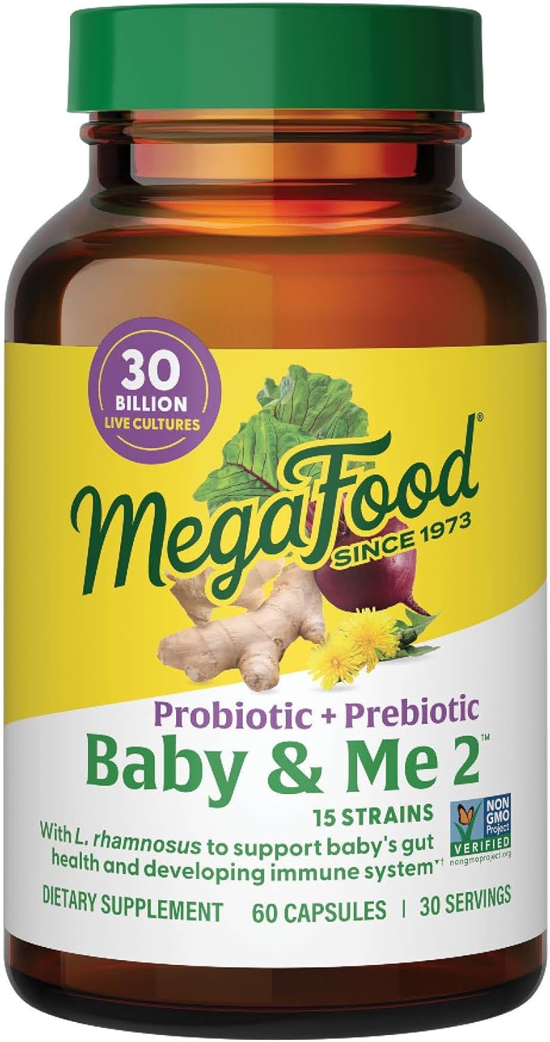MegaFood Baby & Me 2 Prenatal Probiotic + Prebiotic - 30 Billion CFU - Vegan - 60 Capsules - Image 1
