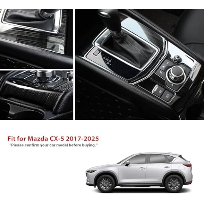 ريحني قطعتان لمازدا CX5 2024 2023 2022 2021 2020 2019 2018 2017 ملحقات داخلية للسيارة غطاء وحدة التحكم المركزية للسيارة لوحة التروس غطاء مقبض ناقل الحركة الإطارات الفولاذ المقاوم للصدأ الأسود - Image 2